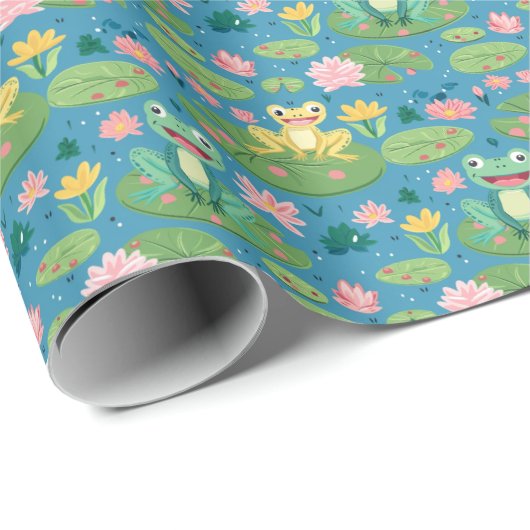 Kikker en Lily Pad Patroon Wrapping Papier (Rol Hoek)