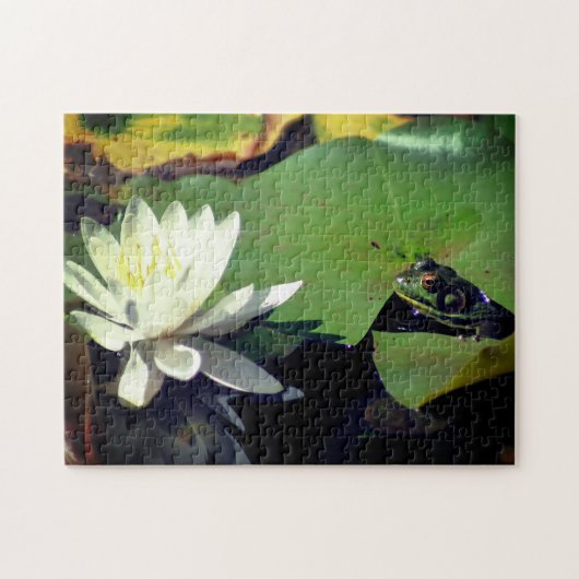Kikker en Lotus Water Lelie Bloem Legpuzzel (Horizontaal)
