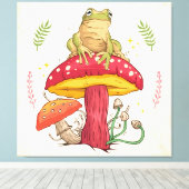 kikker en paddenstoel canvas afdruk (Insitu (Houten vloer))