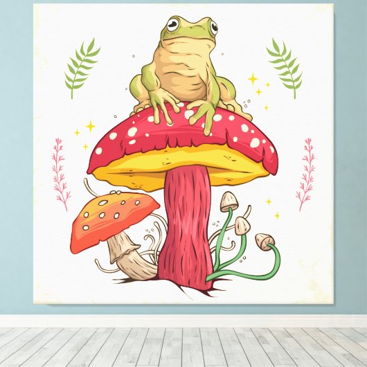 kikker en paddenstoel canvas afdruk (Insitu (Houten vloer))