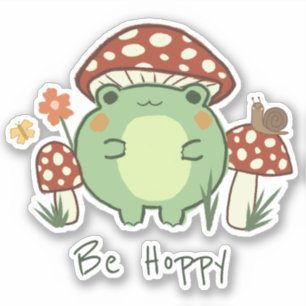 Kikker en paddenstoelen   Be Hoppy Vinyl Sticker