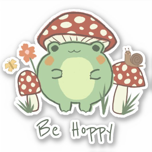 Kikker en paddenstoelen | Be Hoppy Vinyl Sticker (Voorkant)