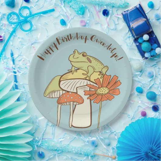 Kikker en paddenstoelen Katoen, speciaal aangepast Papieren Bordje (Feest)