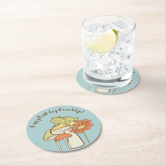 Kikker en paddenstoelen Katoen, speciaal aangepast Ronde Kartonnen Onderzetter (Insitu)