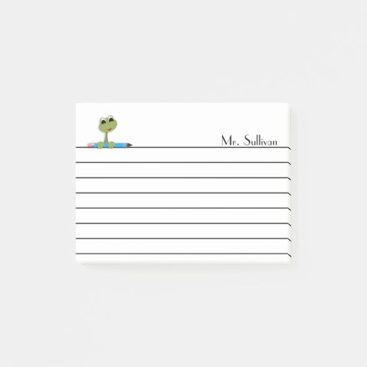 Kikker en potlood, gelooid post-it® notes (Voorkant)