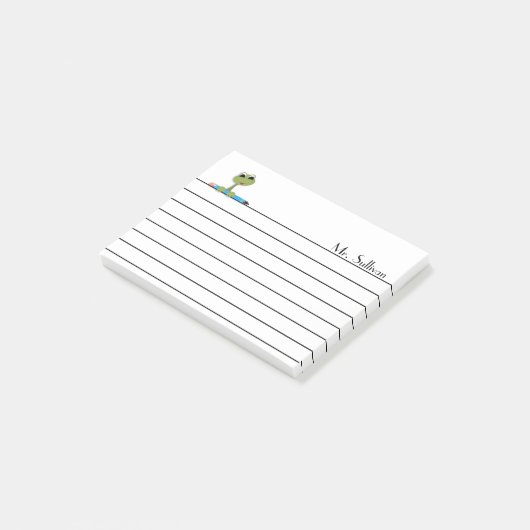 Kikker en potlood, gelooid post-it® notes (Schuin)