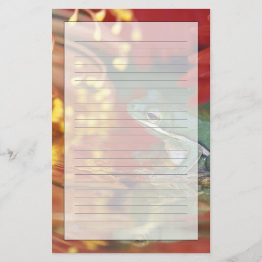 Kikker en reflecties tussen bloemen. Krediet als: Briefpapier (Voorkant)