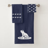 Kikker en vis: zeeblauw en wit bad handdoek (Insitu)