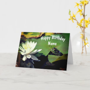 Kikker en waterleliebloem gepersonaliseerde verjaa kaart