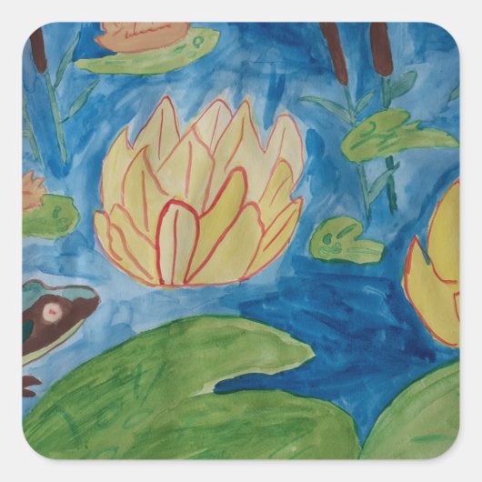 Kikker en waterlilies Square Sticker (Voorkant)