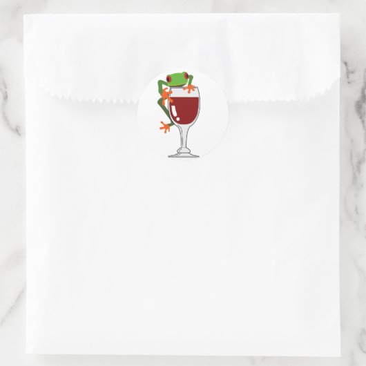 Kikker en wijn ronde sticker (Tas)
