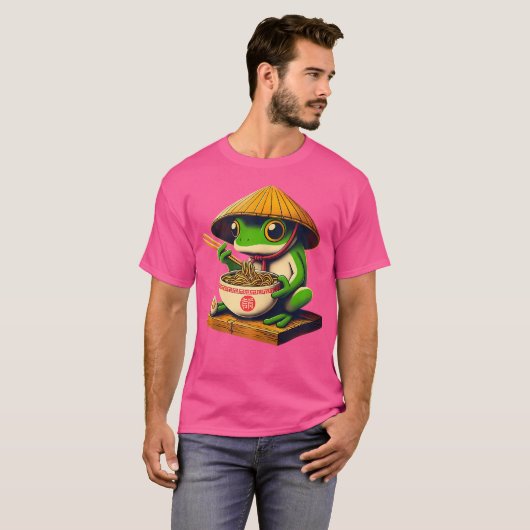 Kikker Eten Ramen Kawaii Japanse Noodles Anime Lo T-shirt (Voorkant volledig)