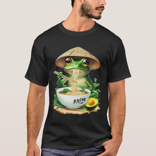 Kikker Eten Ramen Kawaii Neko Japanse Noedels Ani T-shirt (Voorkant)