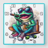 Kikker feesten op een skateboard met drinken! vierkante klok (Voorkant)