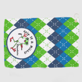 Kikker Golfen Grip It en Ribbit Blue Green Argyle Golfhanddoek (Horizontaal)