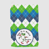 Kikker Golfen Grip It en Ribbit Blue Green Argyle Golfhanddoek (Voorkant)