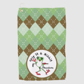 Kikker Golfen Grip It en Ribbit Groen Bruin Argyle Golfhanddoek (Voorkant)