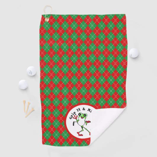 Kikker Golfen Grip It en Ribbit Red Green Argyle Golfhanddoek (Insitu)