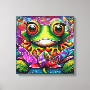 kikker grillig Abstract schilderij kunst bloemengr Canvas Afdruk