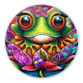 kikker grillig Abstract schilderij kunst bloemengr Keramische Knop (Voorkant)