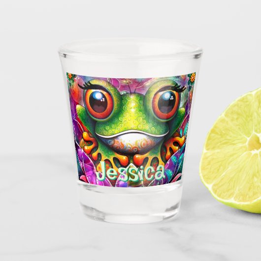 Kikker grillige Abstracte Bloemkikkers Gepersonali Shot Glas (Voorkant)