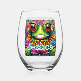 Kikker grillige Abstracte Bloemkikkers Gepersonali Wijnglas Zonder Voet