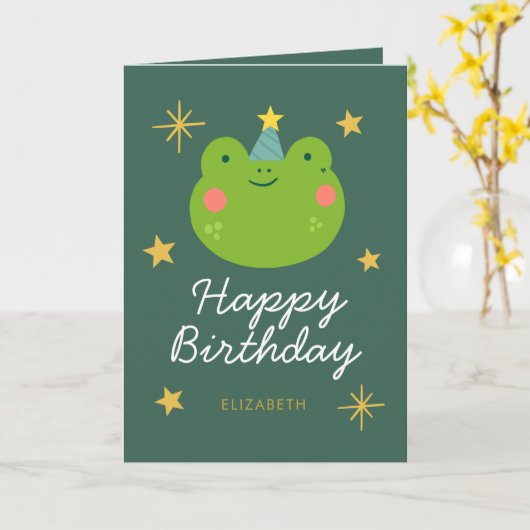 Kikker Happy Birthday Cute Kaart (Gele Bloem)