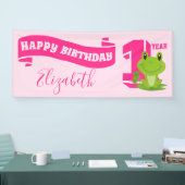 Kikker Happy Birthday Een jaar oud meisje schattig Spandoek (Beurs)