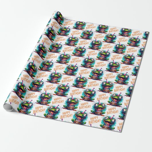 Kikker Happy Birthday Gift Wrapping Paper Roll Cadeaupapier (Uitgerold)