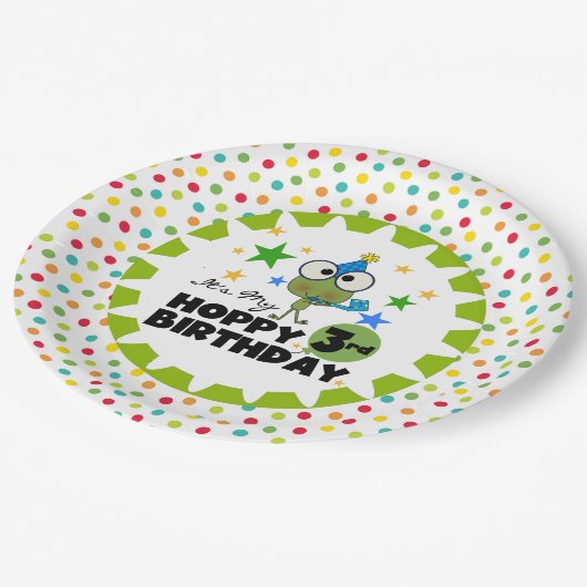 Kikker Hoppy 3rd Birthday Paper Borden Papieren Bordje (Gekanteld)
