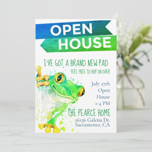 Kikker Housewarming Party Open House Kaart (Staand voorkant)