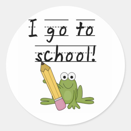 Kikker Ik ga naar school Tshirts en geschenken Ronde Sticker (Voorkant)