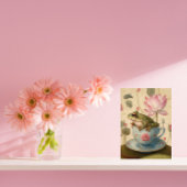 Kikker in Blauwe Bloemen Theekop met Lotus Flower Feestdagenkaart