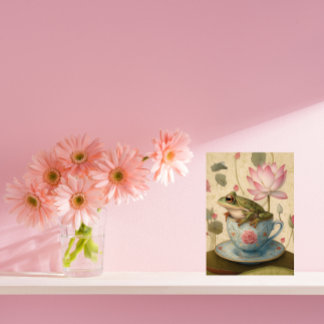 Kikker in Blauwe Bloemen Theekop met Lotus Flower Feestdagenkaart