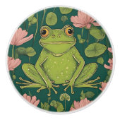 Kikker in bloemen keramische knop (Voorkant)