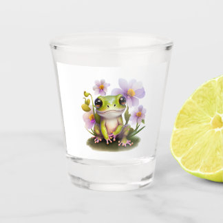 Kikker in bloemen shot glas