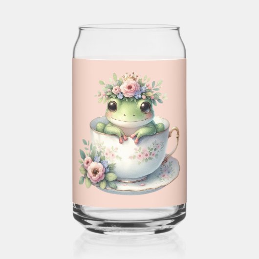 Kikker in bloementheekopje blikvorm glas (Achterkant)