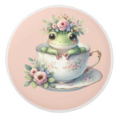 Kikker in bloementheekopje keramische knop (Voorkant)