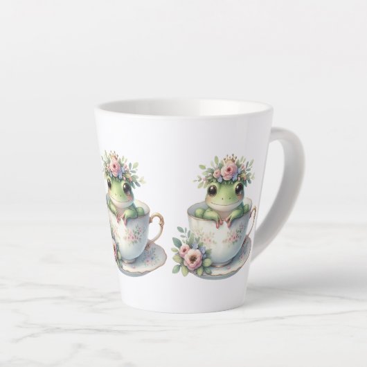 Kikker in bloementheekopje latte mok (Rechterhoek)