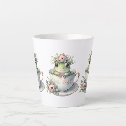 Kikker in bloementheekopje latte mok (Voorkant)