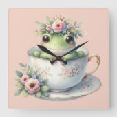 Kikker in bloementheekopje vierkante klok (Voorkant)
