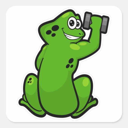 Kikker in Bodybuilding met Dumbbell Vierkante Sticker (Voorkant)