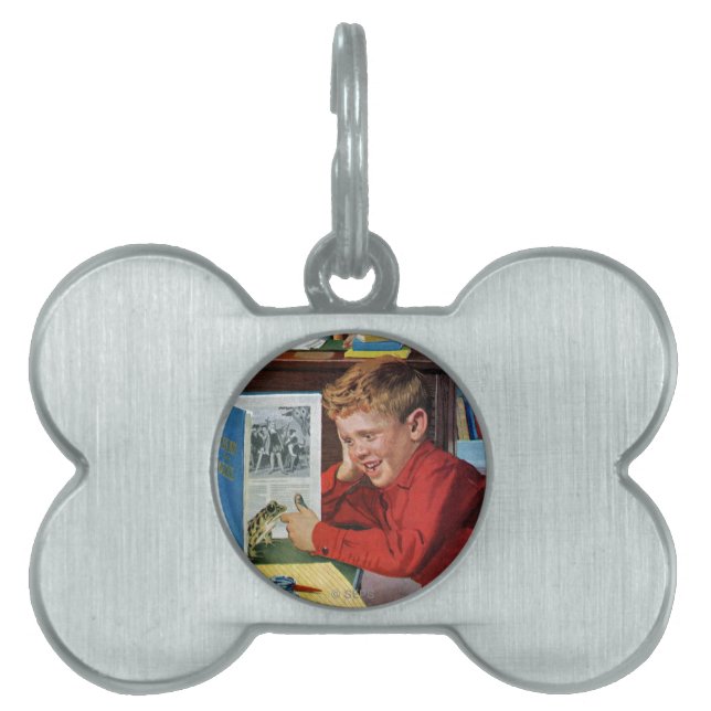 Kikker in de bibliotheek huisdieren naamplaatje (voorkant)