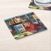 Kikker in de bibliotheek kartonnen onderzetters (Schuin)