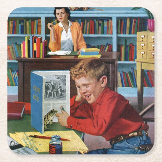 Kikker in de bibliotheek kartonnen onderzetters (Voorkant)