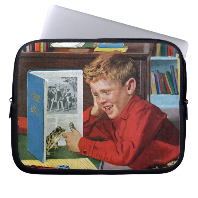 Kikker in de bibliotheek laptop sleeve (Voorkant)