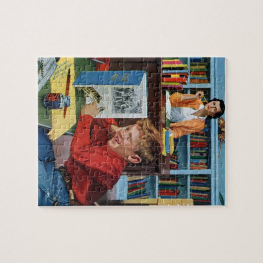 Kikker in de bibliotheek legpuzzel (Horizontaal)