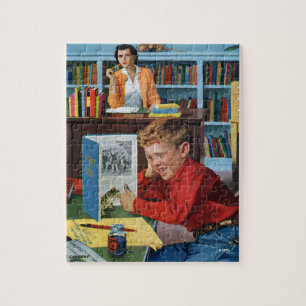 Kikker in de bibliotheek legpuzzel