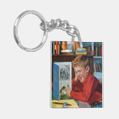 Kikker in de bibliotheek sleutelhanger (Voorkant Links)