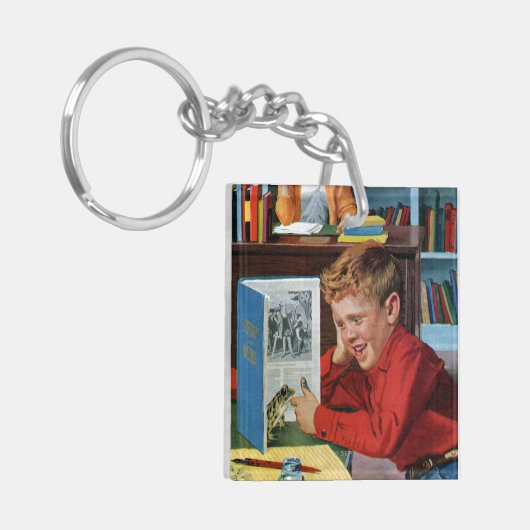 Kikker in de bibliotheek sleutelhanger (Voorkant Links)